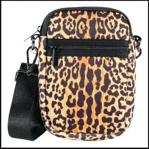NWT Parker & Hyde Neoprene Leopard Print Crossbody Bag removable strap